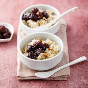Pudding with cherries